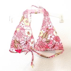 Xhilaration Pink Floral Triangle Bikini Top NEW Womens Size XS Halter Swimsuit